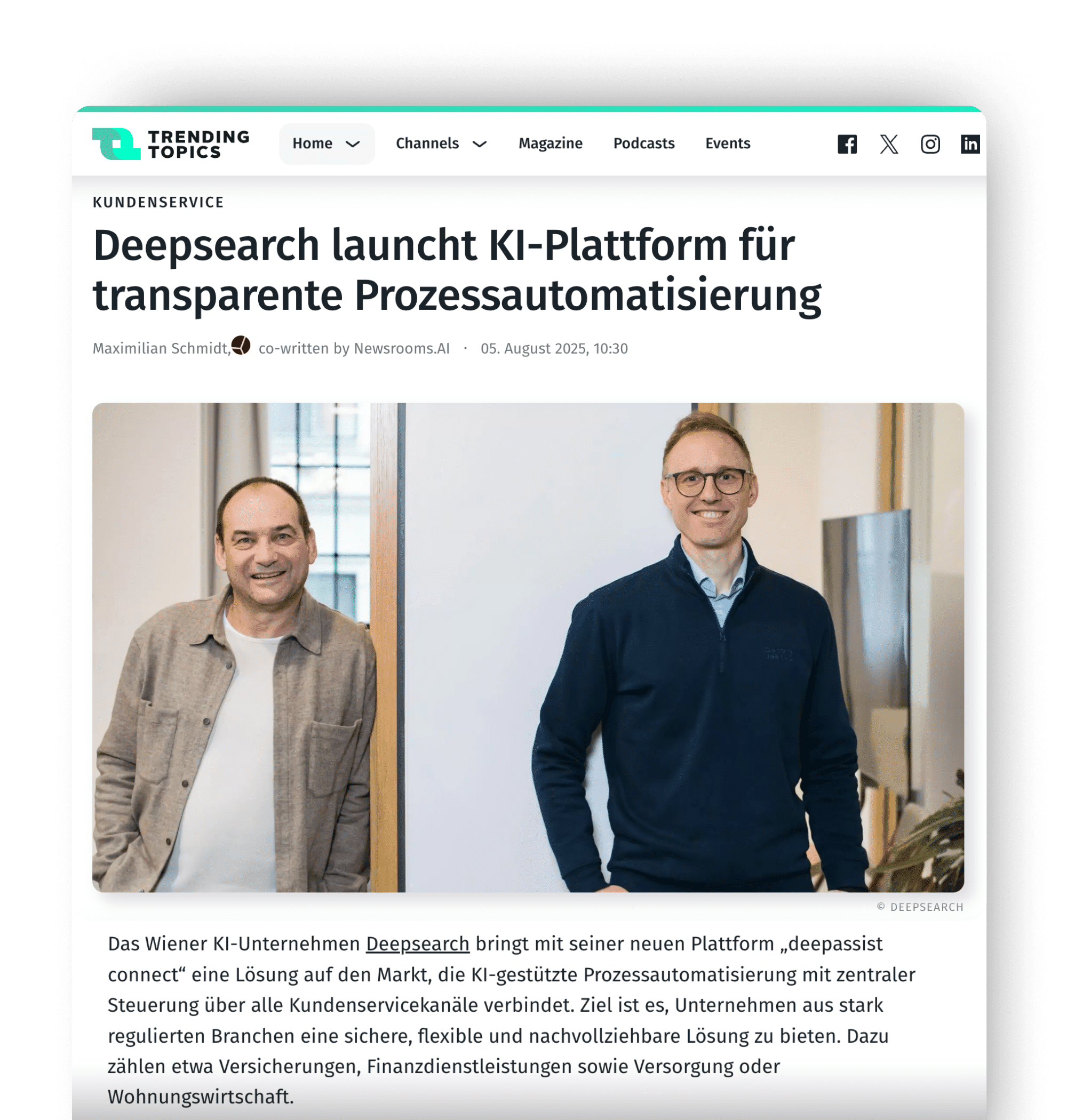 Ausschnitt aus Zeitungsartikel