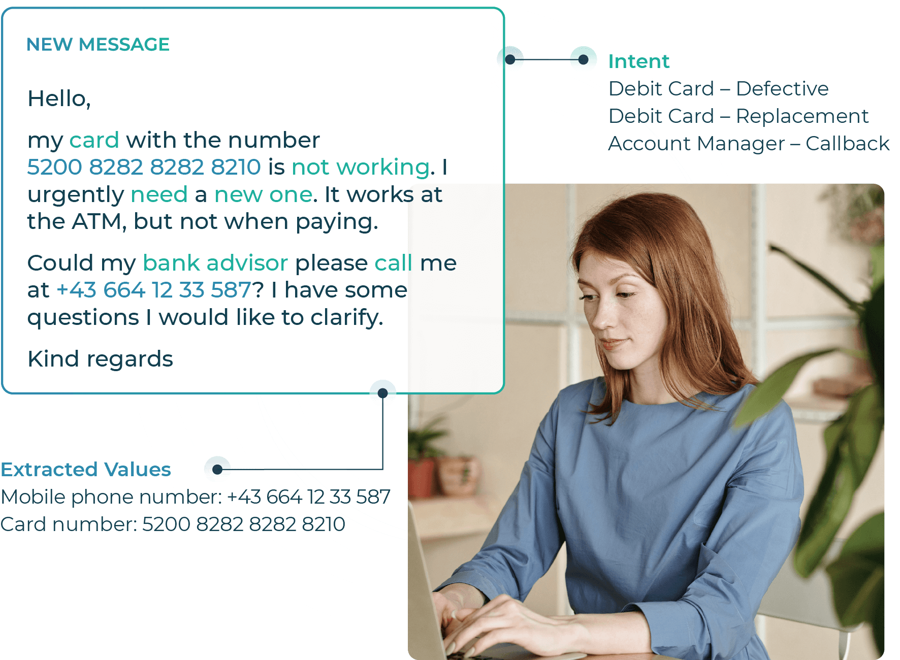 A customer reports her card is not working and uses deepassist for it